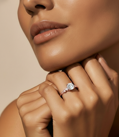 1.21 Carat Handcrafted Round Cut Lab Grown Diamond Ring With 14k solid gold Accent Ring for her - HIGHCARAT DIAMONDS