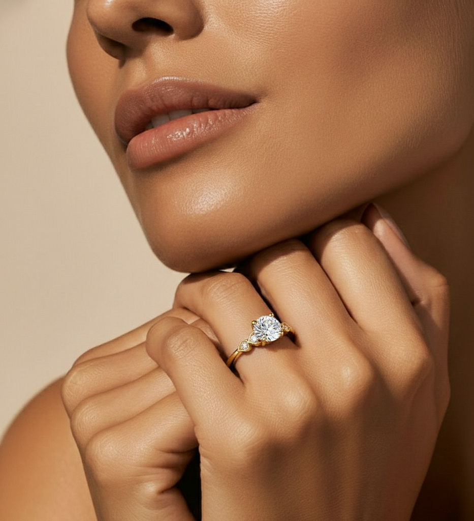 1.21 Carat Handcrafted Round Cut Lab Grown Diamond Ring With 14k solid gold Accent Ring for her - HIGHCARAT DIAMONDS