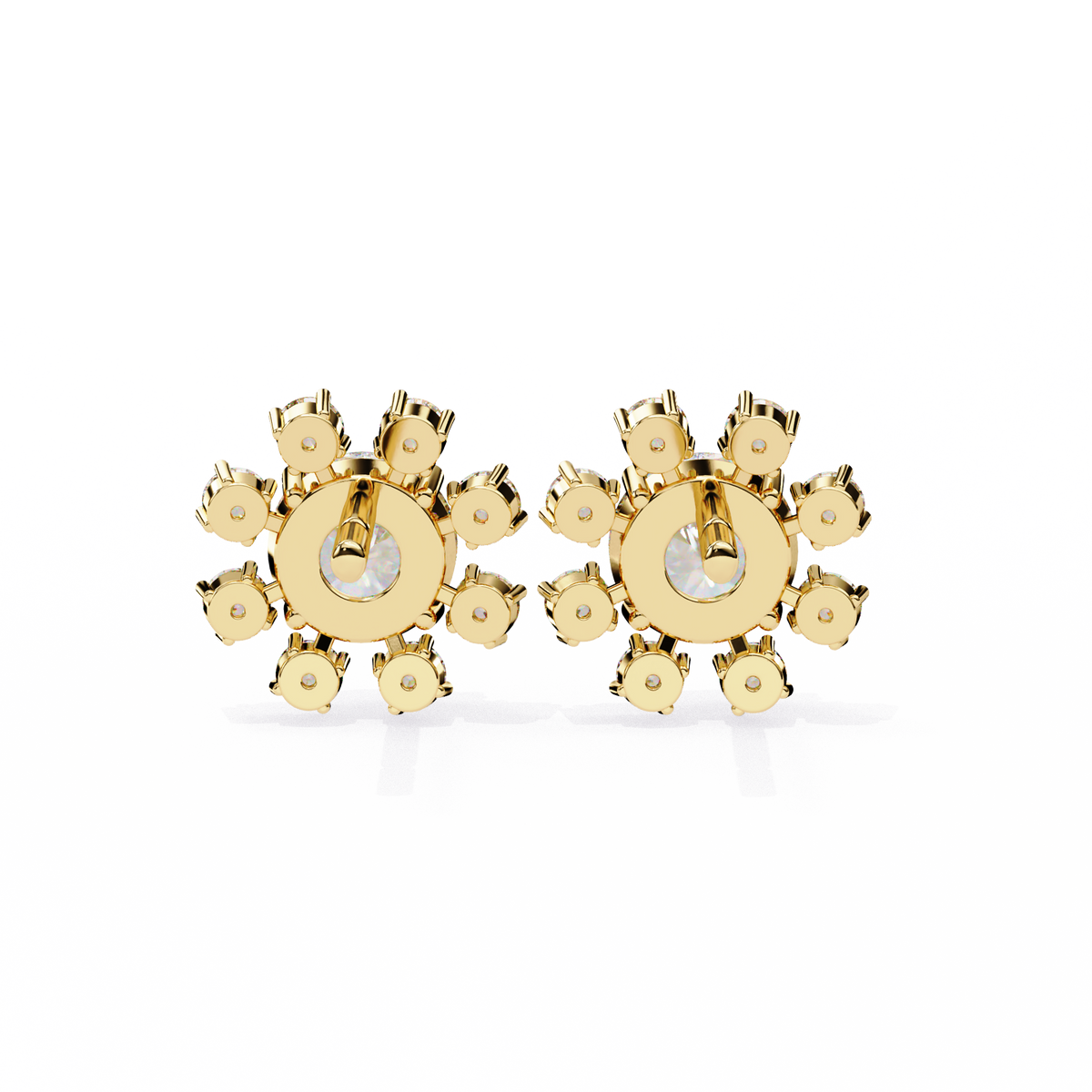 Round Cut Lab Grown Diamond Flower Earrings Angled Perspective