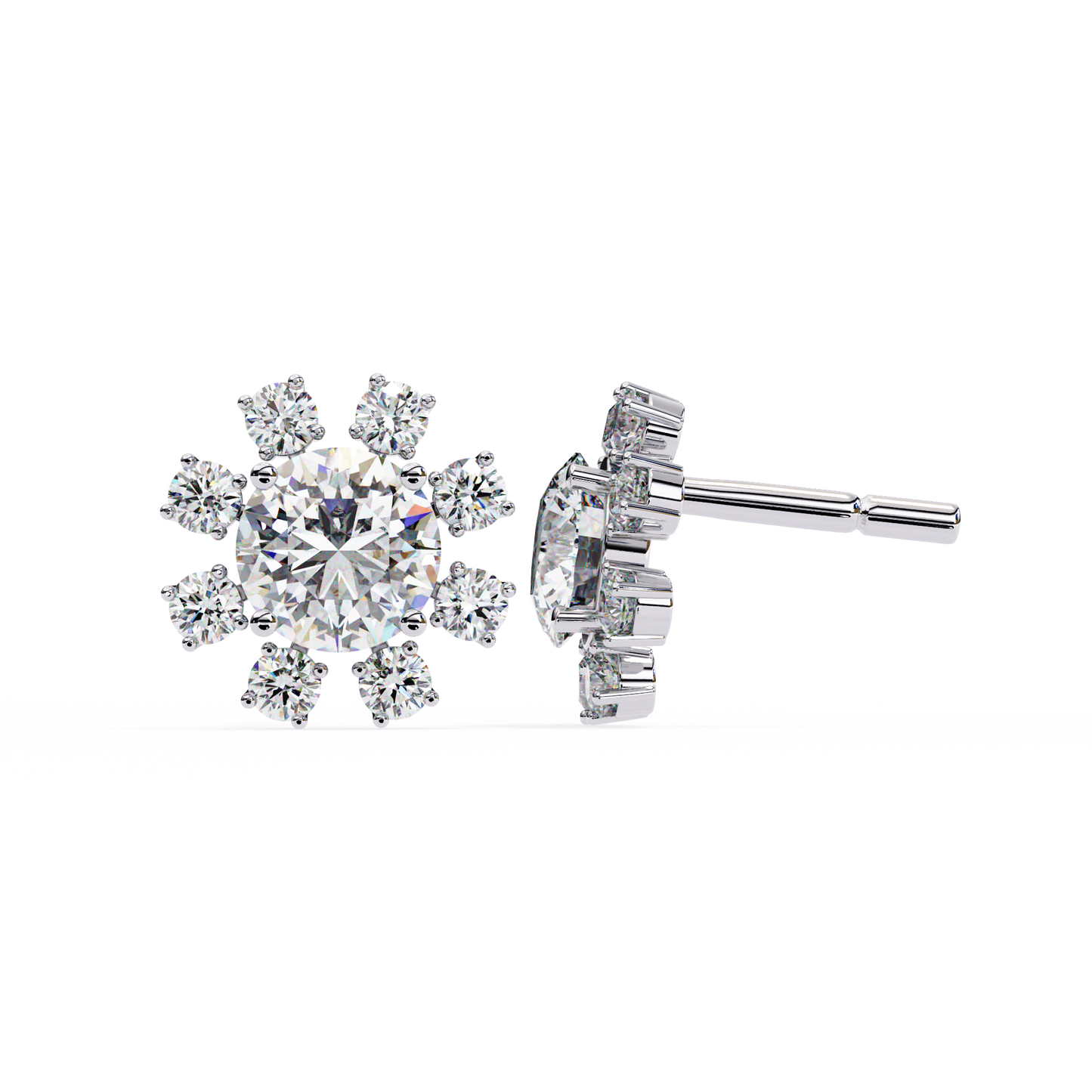 1.22Ct Round Cut Lab Grown Diamond Flower Shape Elegant Sparkling Vintage Engagement Stud Earring Gift For  Women's - HIGHCARAT DIAMONDS