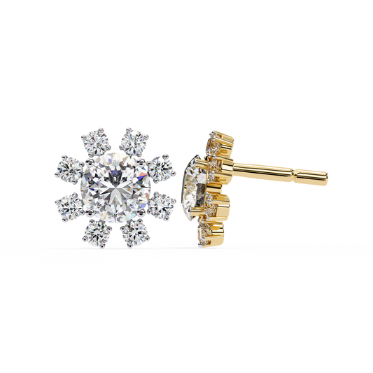 1.22Ct Round Cut Lab Grown Diamond Flower Shape Elegant Sparkling Vintage Engagement Stud Earring Gift For  Women's - HIGHCARAT DIAMONDS