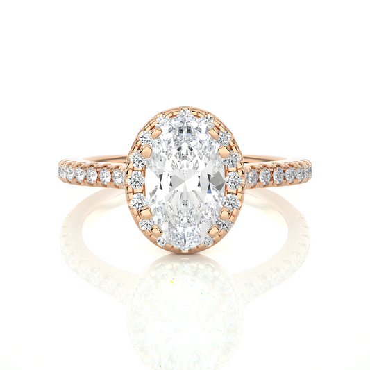 1.26 CT ,14k solid Rose Gold Oval And Round Cut Lab Grown Diamond ring in every occasion wear - HIGHCARAT DIAMONDS