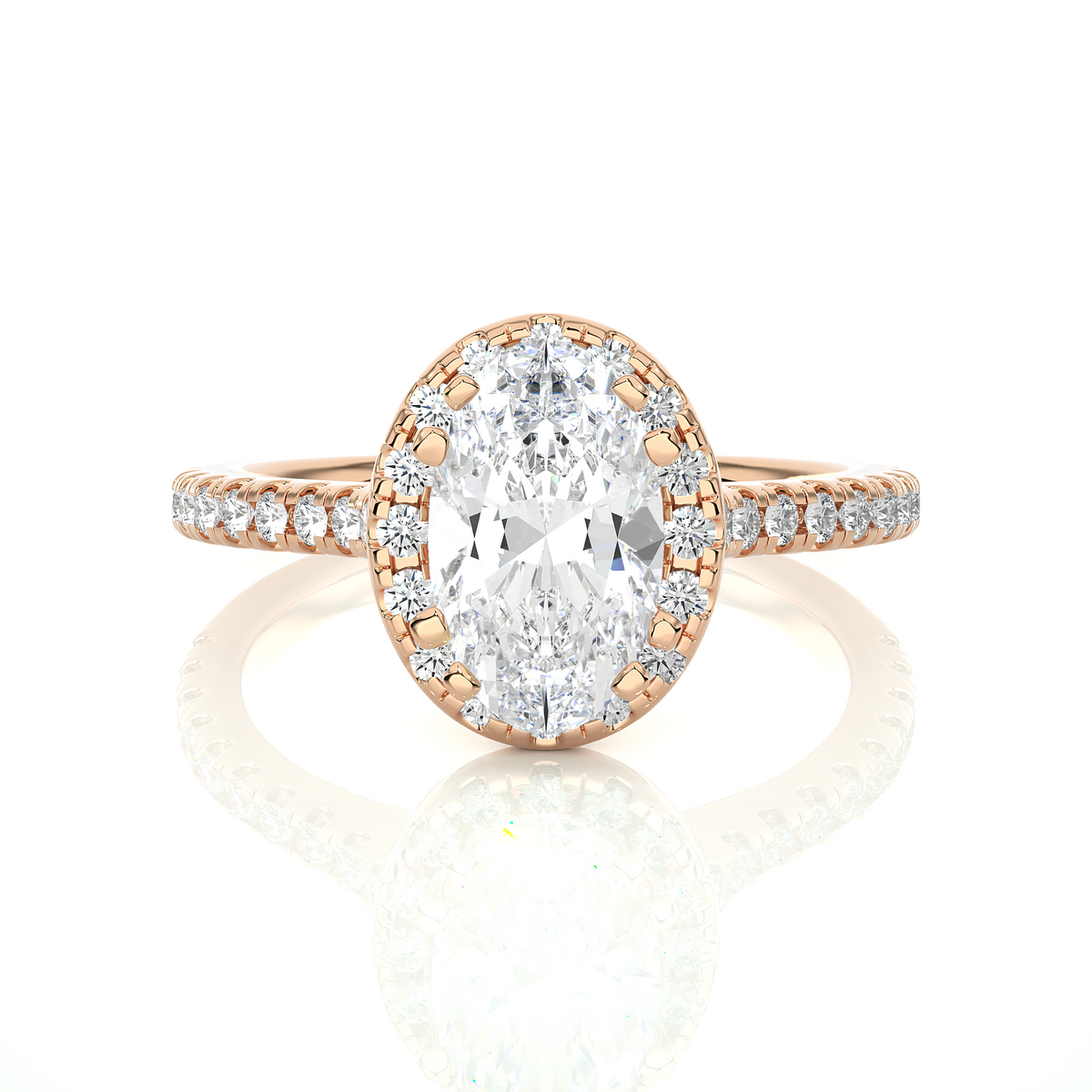 1.26 CT ,14k solid Rose Gold Oval And Round Cut Lab Grown Diamond ring in every occasion wear - HIGHCARAT DIAMONDS