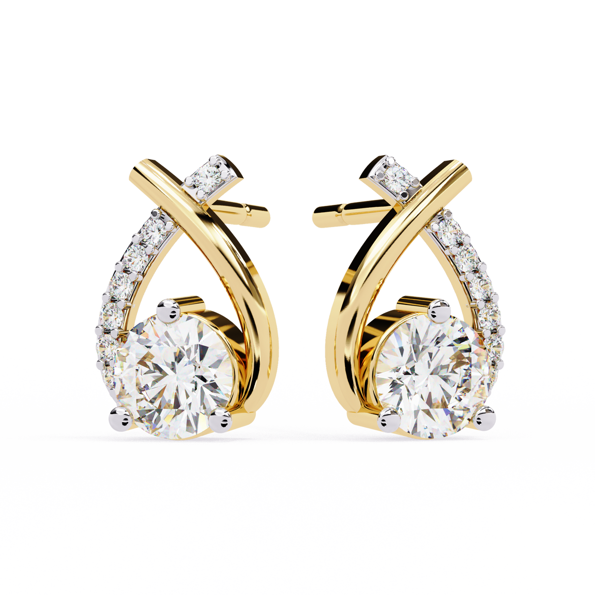 1.27 Ct Pear Shape and Round Cut Lab Grown Diamond Stud Earrings Front View