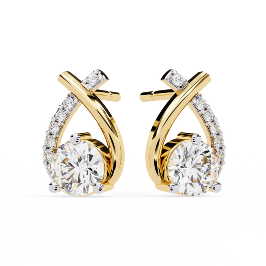 1.27 Ct Pear Shape and Round Cut Lab Grown Diamond Stud Earrings Front View