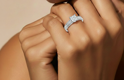 1.28 Carat Princess Cut Lab grown Diamond 10K/14K/18K Wedding Ring, Round Cut Side Stone Lab grown diamond  For Her