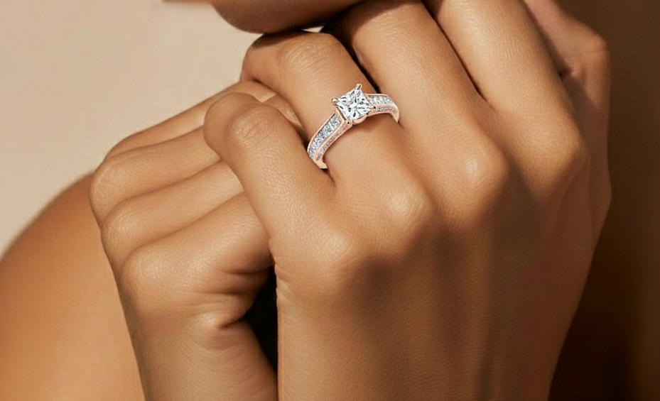 1.28 Carat Princess Cut Lab grown Diamond 10K/14K/18K Wedding Ring, Round Cut Side Stone Lab grown diamond  For Her