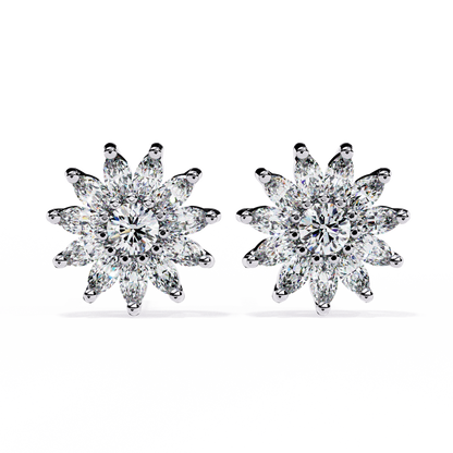 1.31Ct Marquise And Round Cut Diamond Unique Flower Shape Stunning Perfect Wedding Stud Earring For Gift - HIGHCARAT DIAMONDS
