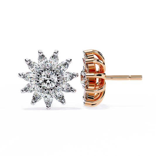 1.31Ct Marquise And Round Cut Diamond Unique Flower Shape Stunning Perfect Wedding Stud Earring For Gift - HIGHCARAT DIAMONDS