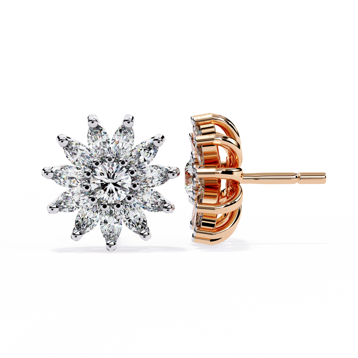 1.31Ct Marquise And Round Cut Diamond Unique Flower Shape Stunning Perfect Wedding Stud Earring For Gift - HIGHCARAT DIAMONDS
