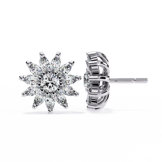 1.31Ct Marquise And Round Cut Diamond Unique Flower Shape Stunning Perfect Wedding Stud Earring For Gift - HIGHCARAT DIAMONDS