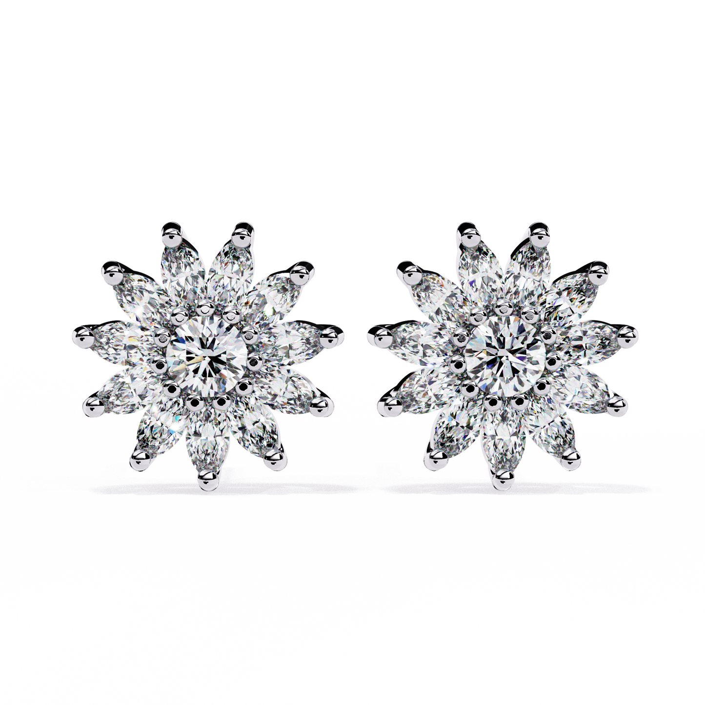 1.31Ct Marquise And Round Cut Diamond Unique Flower Shape Stunning Perfect Wedding Stud Earring For Gift - HIGHCARAT DIAMONDS