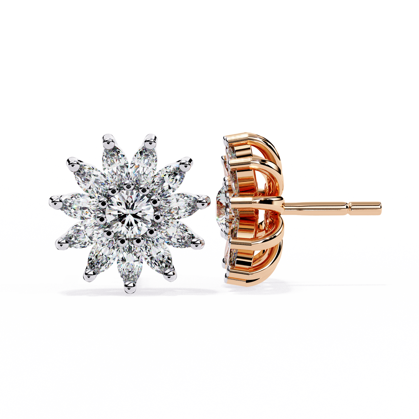 1.31Ct Marquise And Round Cut Diamond Unique Flower Shape Stunning Perfect Wedding Stud Earring For Gift - HIGHCARAT DIAMONDS