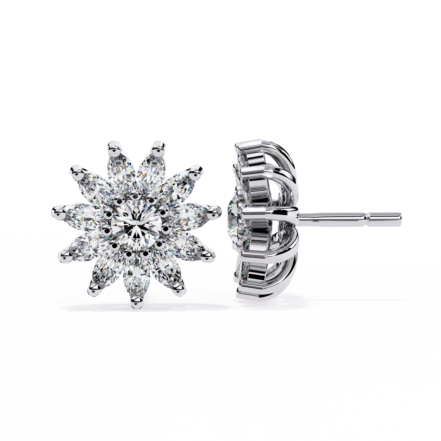 1.31Ct Marquise And Round Cut Diamond Unique Flower Shape Stunning Perfect Wedding Stud Earring For Gift - HIGHCARAT DIAMONDS