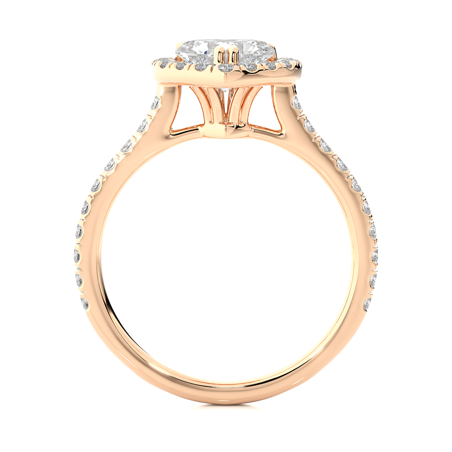 1.33 Carat Heart Cut Lab Grown Diamond 14K Solid Rose Gold and Pave and Side Stones, Custom Jewelry Gift