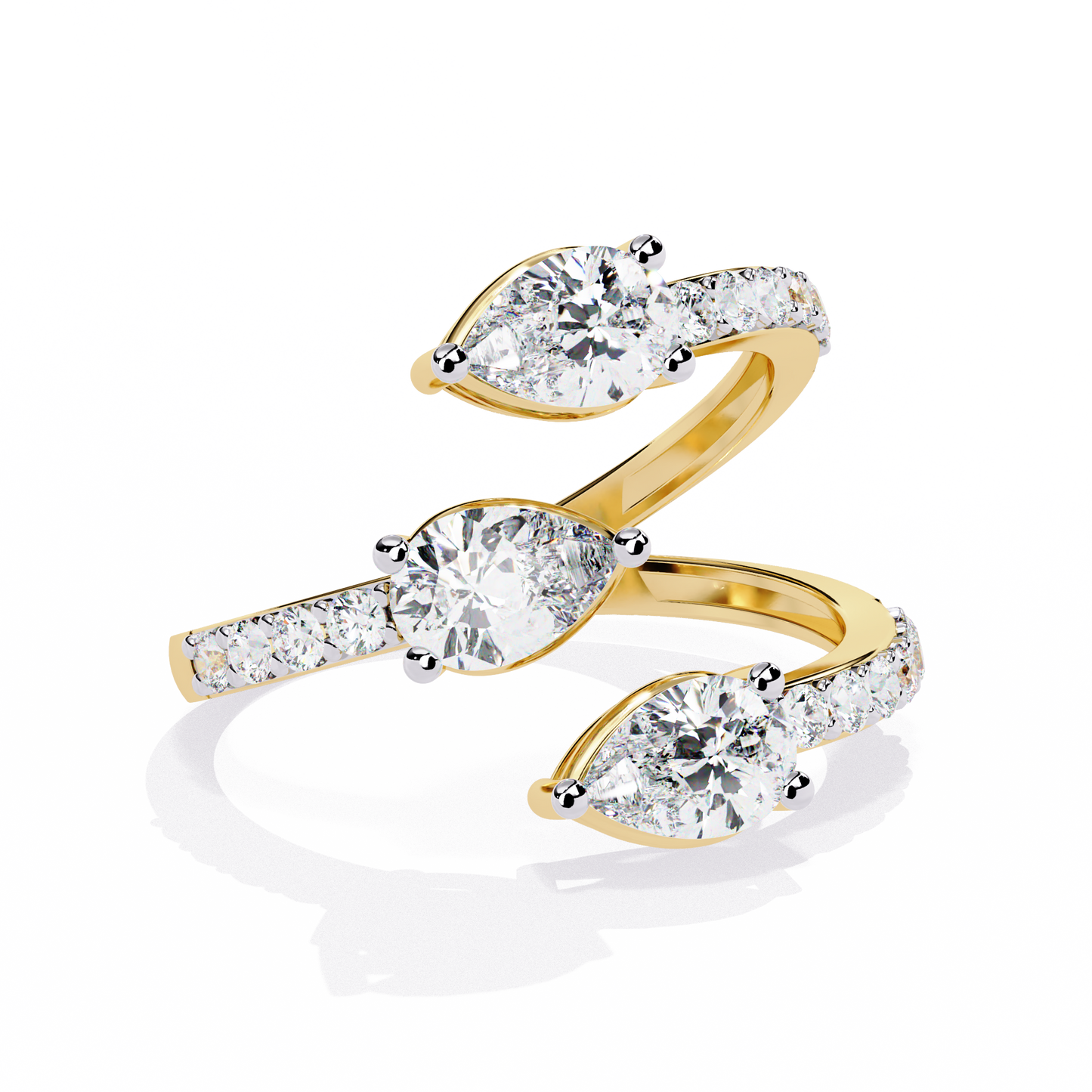 1.34Ct Pear And Round Cut Diamond Bypass Stunning Vintage Inspired Elegant Open Ring Gift For Women's