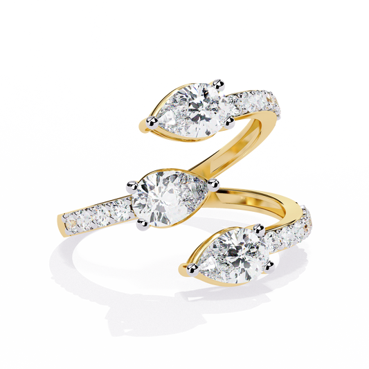 1.34Ct Pear And Round Cut Diamond Bypass Stunning Vintage Inspired Elegant Open Ring Gift For Women's - HIGHCARAT DIAMONDS