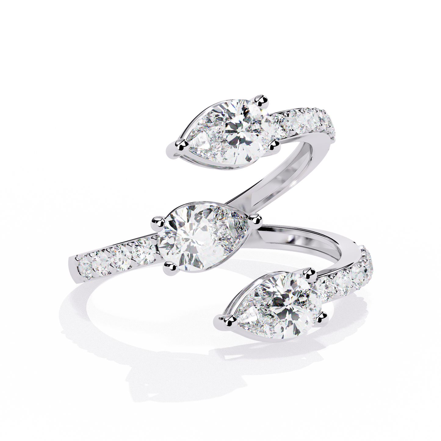 1.34Ct Pear And Round Cut Diamond Bypass Stunning Vintage Inspired Elegant Open Ring Gift For Women's