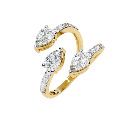 1.34Ct Pear And Round Cut Diamond Bypass Stunning Vintage Inspired Elegant Open Ring Gift For Women's
