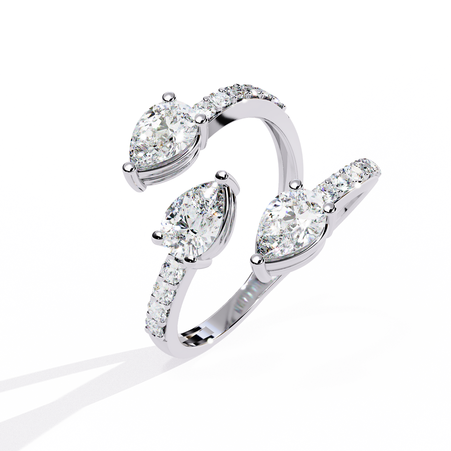 1.34Ct Pear And Round Cut Diamond Bypass Stunning Vintage Inspired Elegant Open Ring Gift For Women's