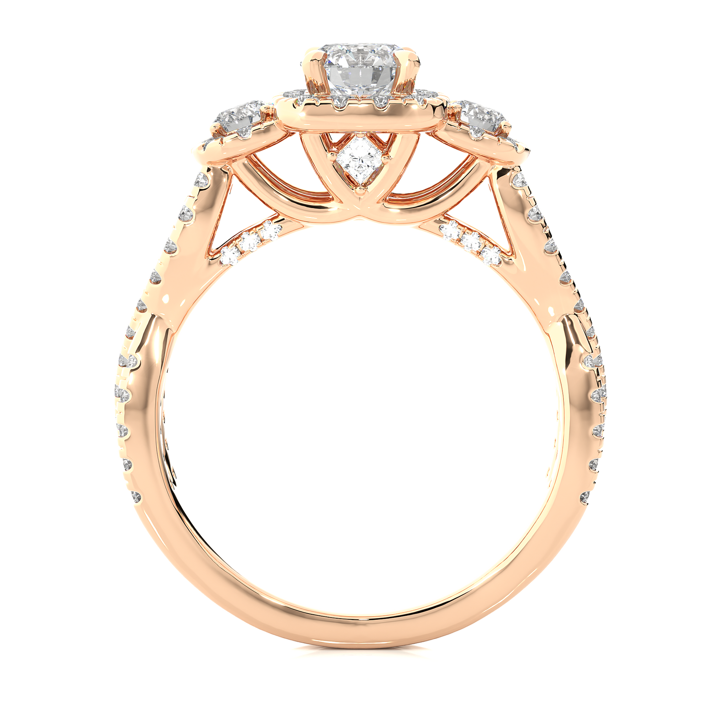 1.35 CT Lab-Grown Three Stones And also attached Pave and Side Stones Diamond Ring
