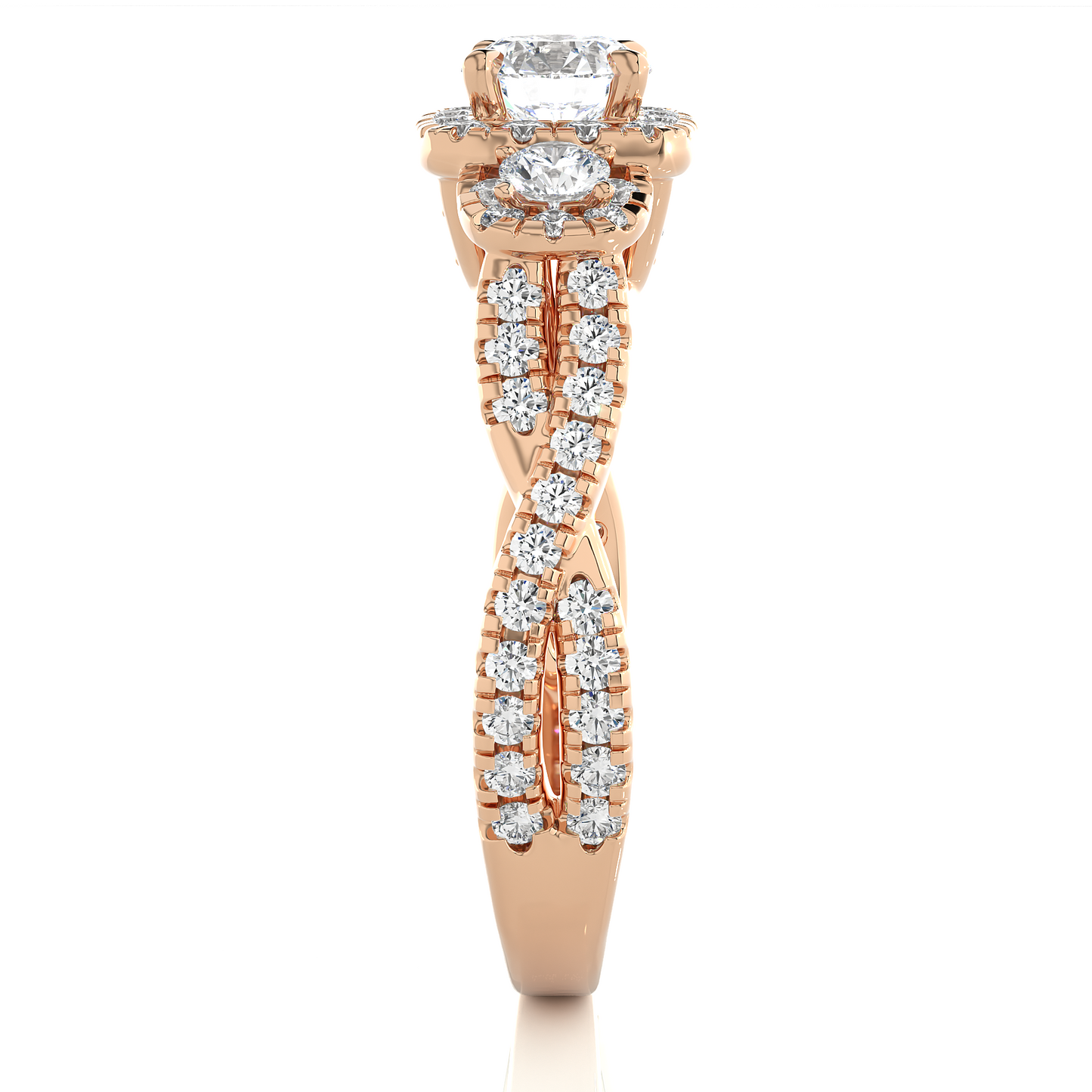 1.35 CT Lab-Grown Three Stones And also attached Pave and Side Stones Diamond Ring