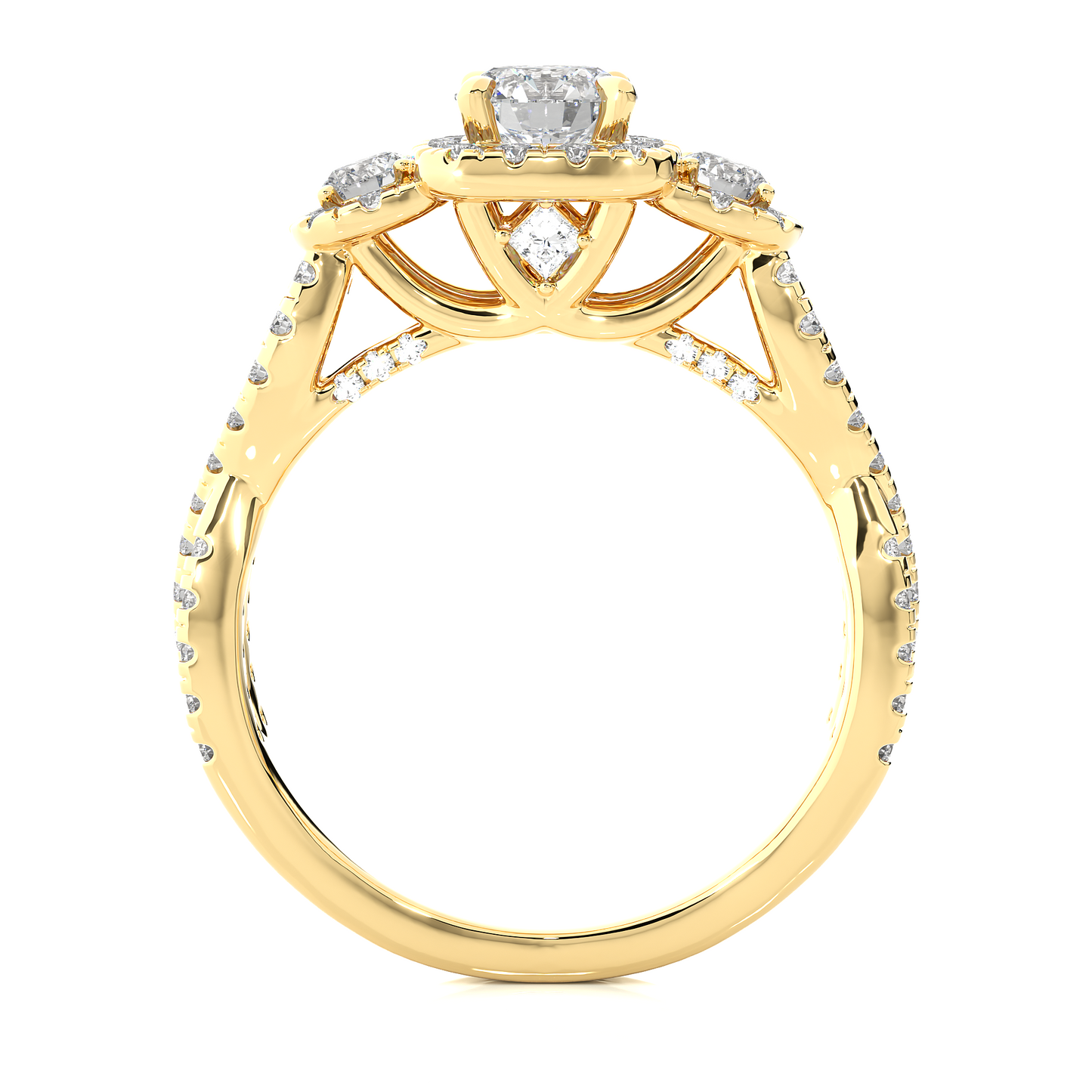 1.35 CT Lab-Grown Three Stones And also attached Pave and Side Stones Diamond Ring