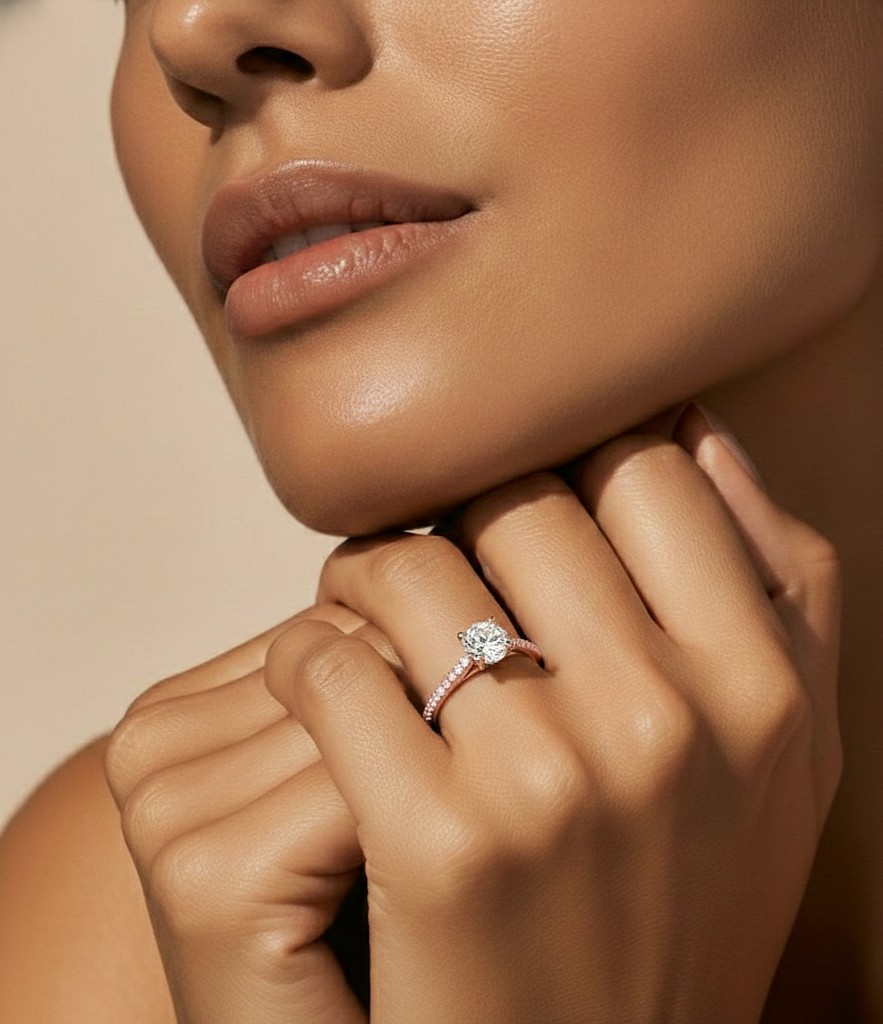 1.36 CT Round Cut Lab Grown Diamond Hidden Halo Set Wedding Ring For Anniversary