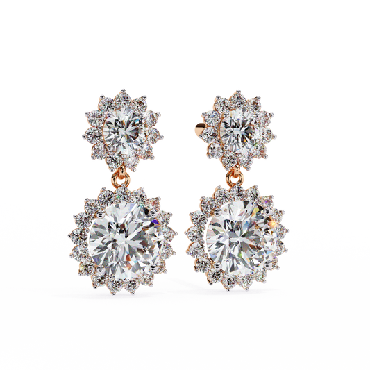 1.37Ct Round Cut Lab Grown Diamond Flower Shape Antique Elegant Classic Dainty Perfect Drop Earring For Gift - HIGHCARAT DIAMONDS