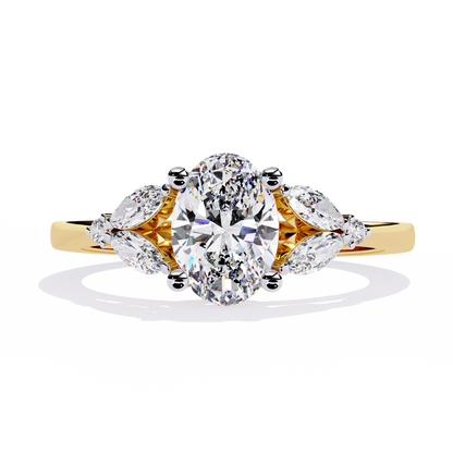 1.37Ct Oval, Marquise and Round Cut Lab Grown Triple Diamond Art Deco Delicate Vintage Stackable Ring - HIGHCARAT DIAMONDS