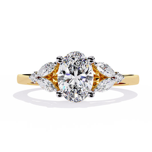 1.37Ct Oval, Marquise and Round Cut Lab Grown Triple Diamond Art Deco Delicate Vintage Stackable Ring - HIGHCARAT DIAMONDS