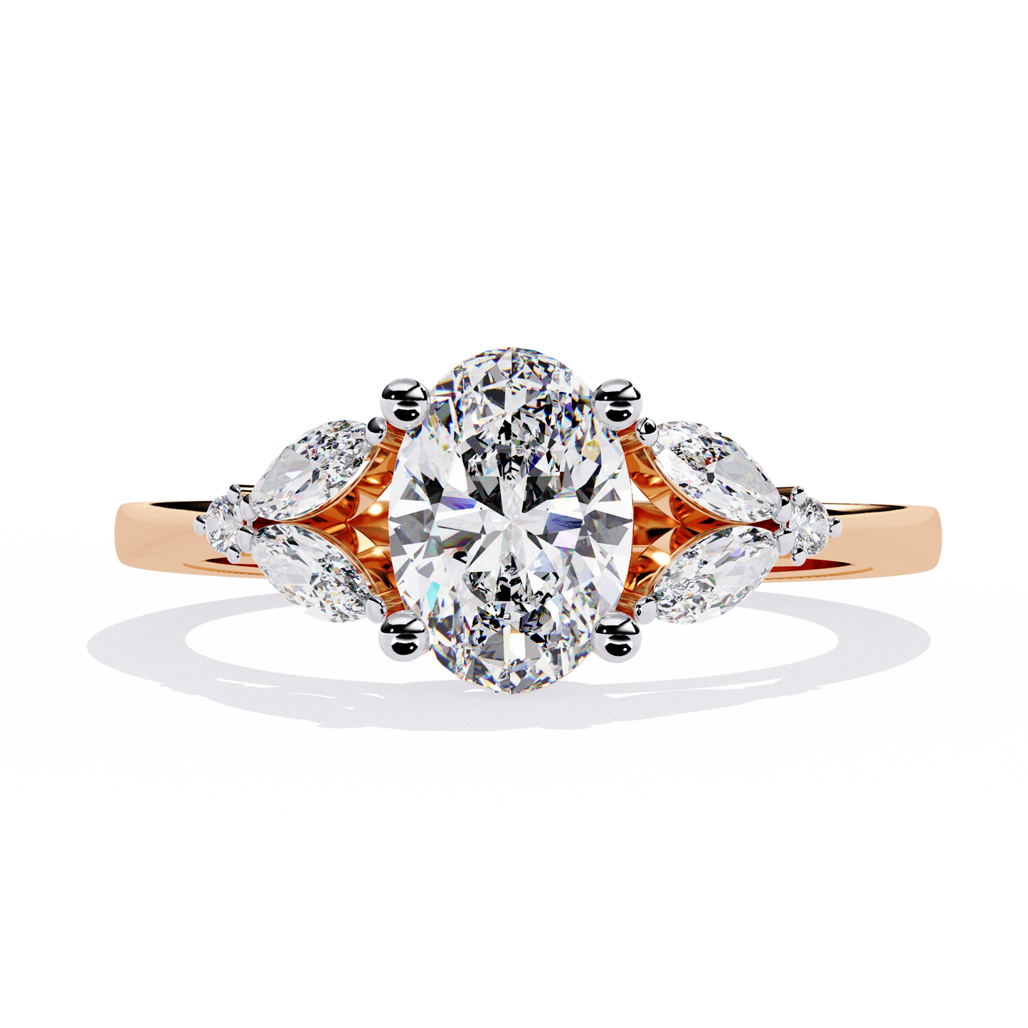 1.37Ct Oval, Marquise and Round Cut Lab Grown Triple Diamond Art Deco Delicate Vintage Stackable Ring - HIGHCARAT DIAMONDS