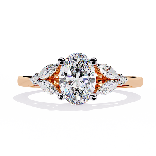 1.37Ct Oval, Marquise and Round Cut Lab Grown Triple Diamond Art Deco Delicate Vintage Stackable Ring - HIGHCARAT DIAMONDS