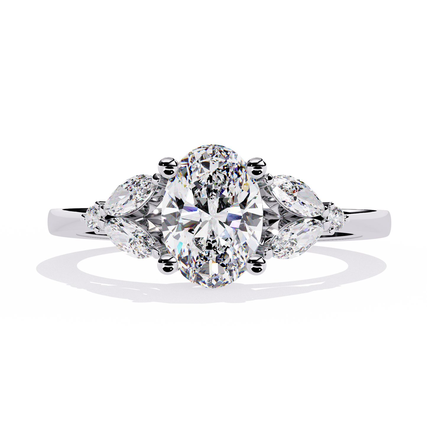 1.37Ct Oval, Marquise and Round Cut Lab Grown Triple Diamond Art Deco Delicate Vintage Stackable Ring - HIGHCARAT DIAMONDS