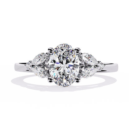 1.37Ct Oval, Marquise and Round Cut Lab Grown Triple Diamond Art Deco Delicate Vintage Stackable Ring - HIGHCARAT DIAMONDS