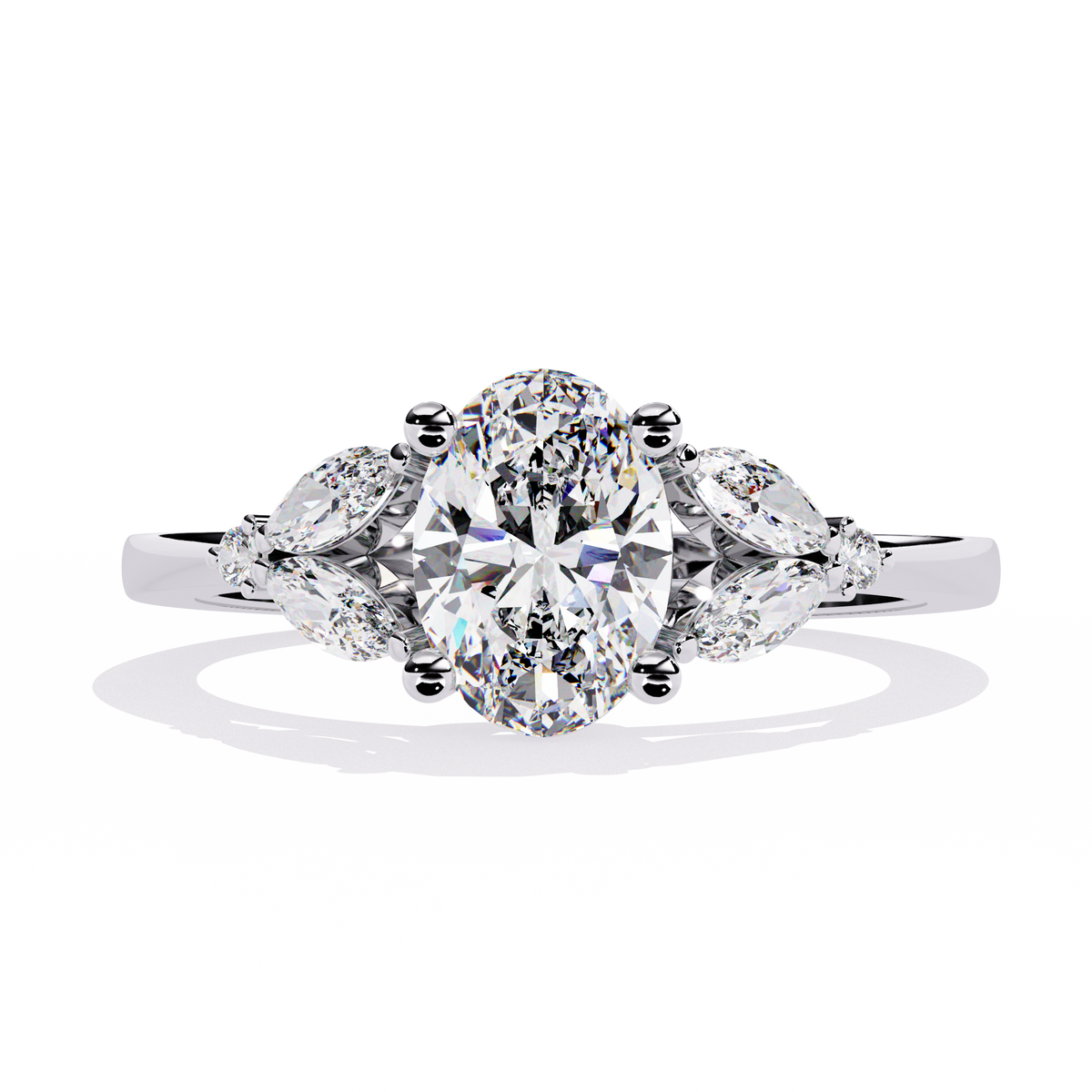 1.37Ct Oval, Marquise and Round Cut Lab Grown Triple Diamond Art Deco Delicate Vintage Stackable Ring - HIGHCARAT DIAMONDS