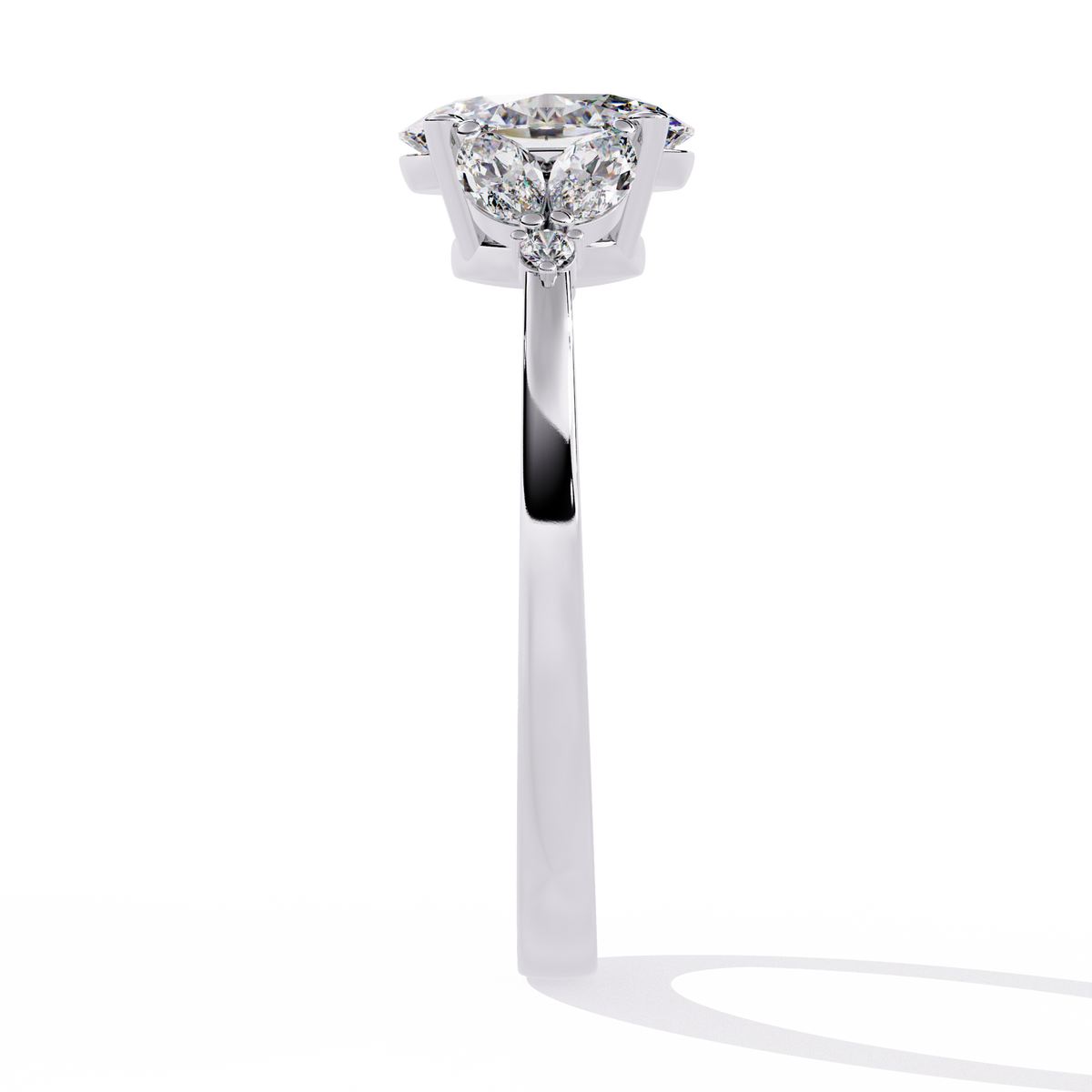 1.37Ct Oval, Marquise and Round Cut Lab Grown Triple Diamond Art Deco Delicate Vintage Stackable Ring - HIGHCARAT DIAMONDS