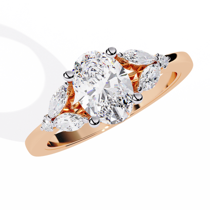 1.37Ct Oval, Marquise and Round Cut Lab Grown Triple Diamond Art Deco Delicate Vintage Stackable Ring - HIGHCARAT DIAMONDS