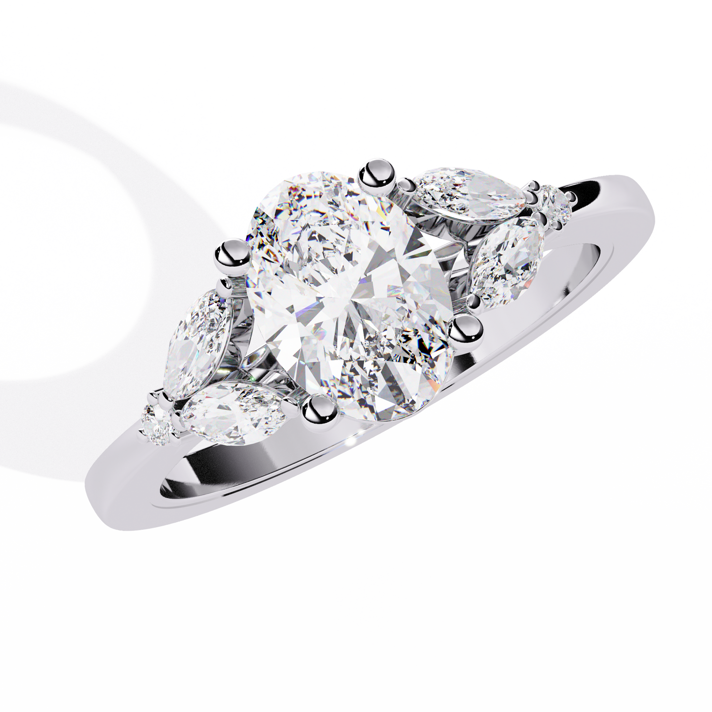 1.37Ct Oval, Marquise and Round Cut Lab Grown Triple Diamond Art Deco Delicate Vintage Stackable Ring - HIGHCARAT DIAMONDS
