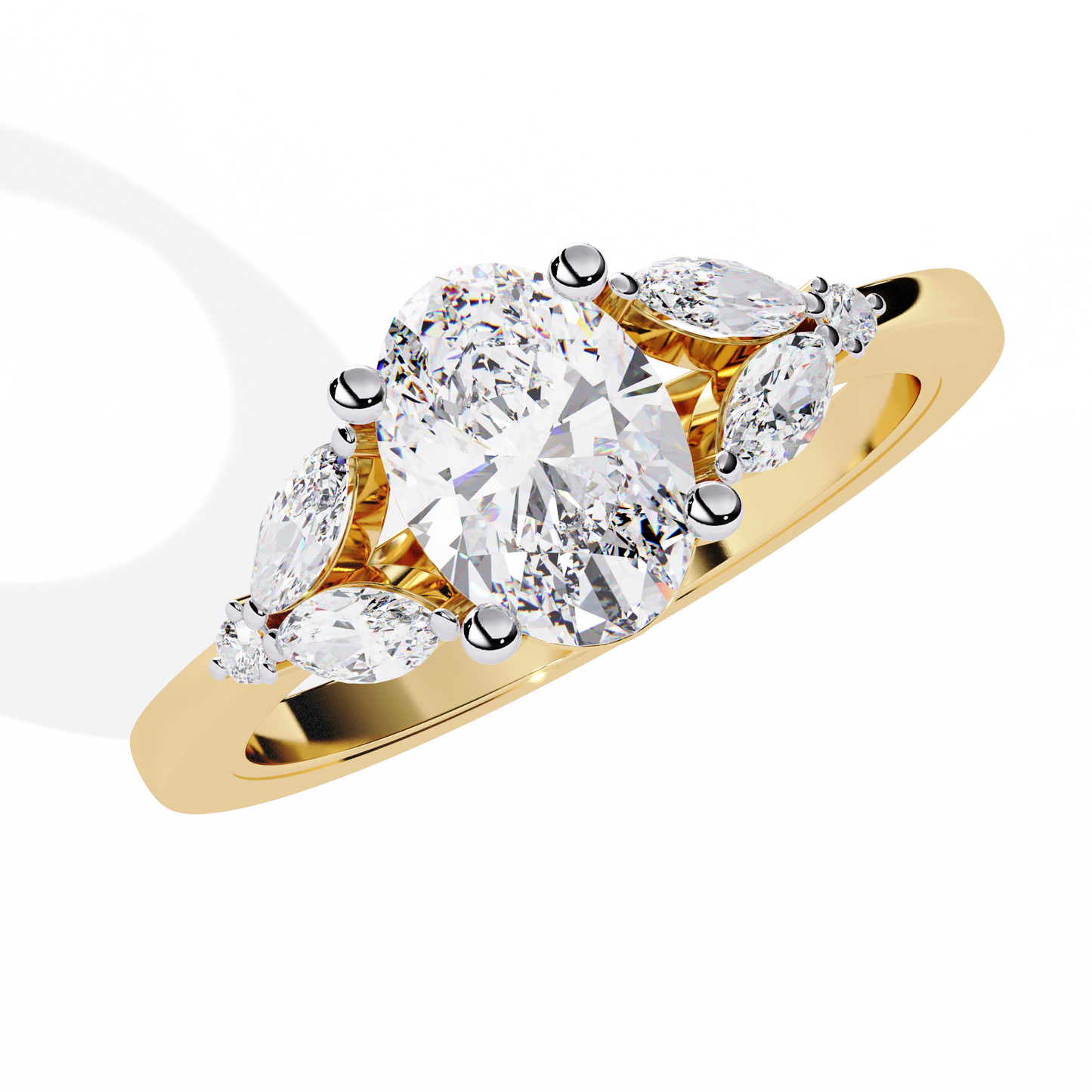 1.37Ct Oval, Marquise and Round Cut Lab Grown Triple Diamond Art Deco Delicate Vintage Stackable Ring - HIGHCARAT DIAMONDS