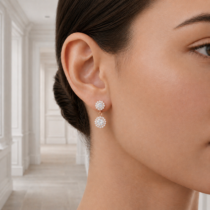 1.37Ct Round Cut Lab Grown Diamond Flower Shape Antique Elegant Classic Dainty Perfect Drop Earring For Gift - HIGHCARAT DIAMONDS