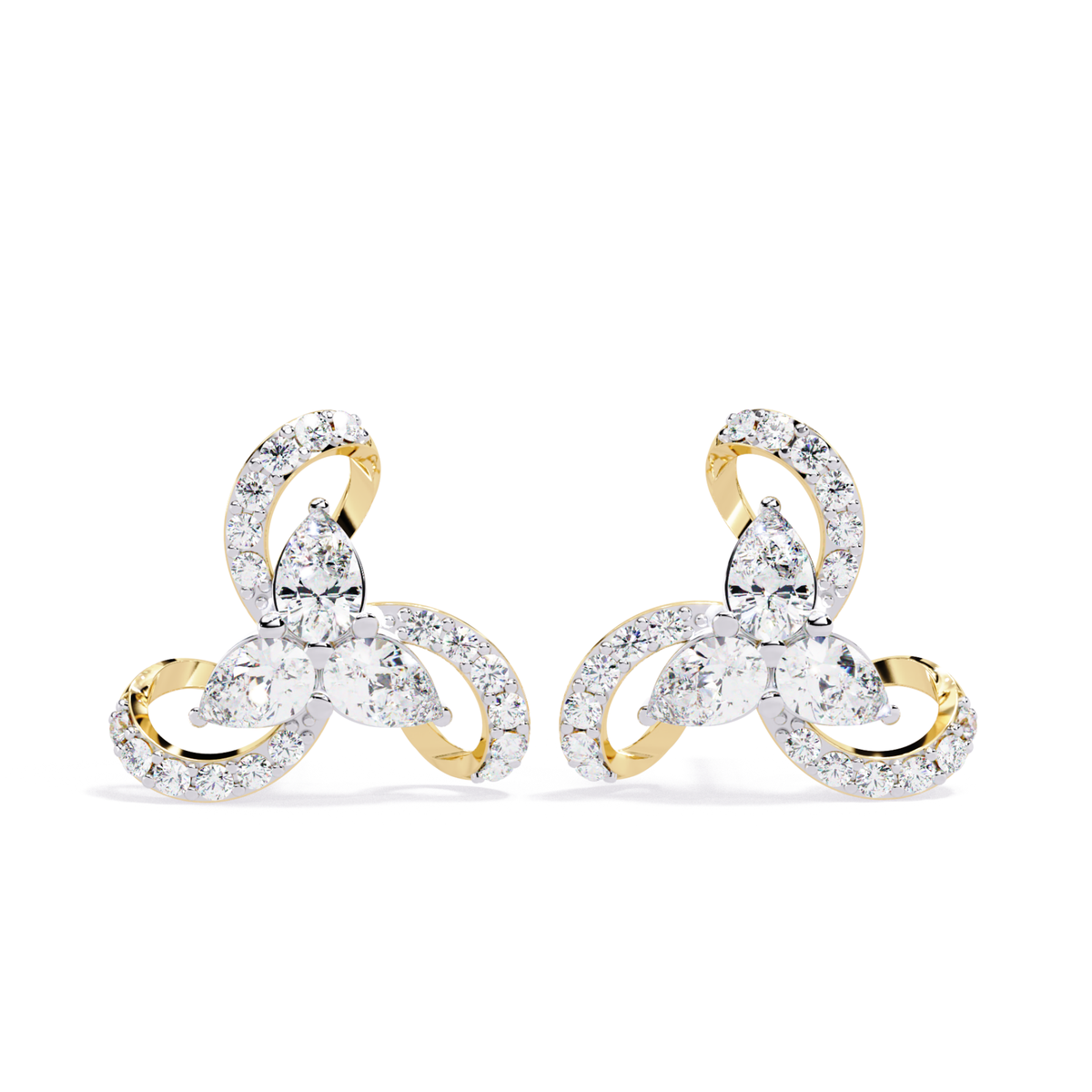 Pear and Round Lab Grown Diamond Earrings Close-Up Detail