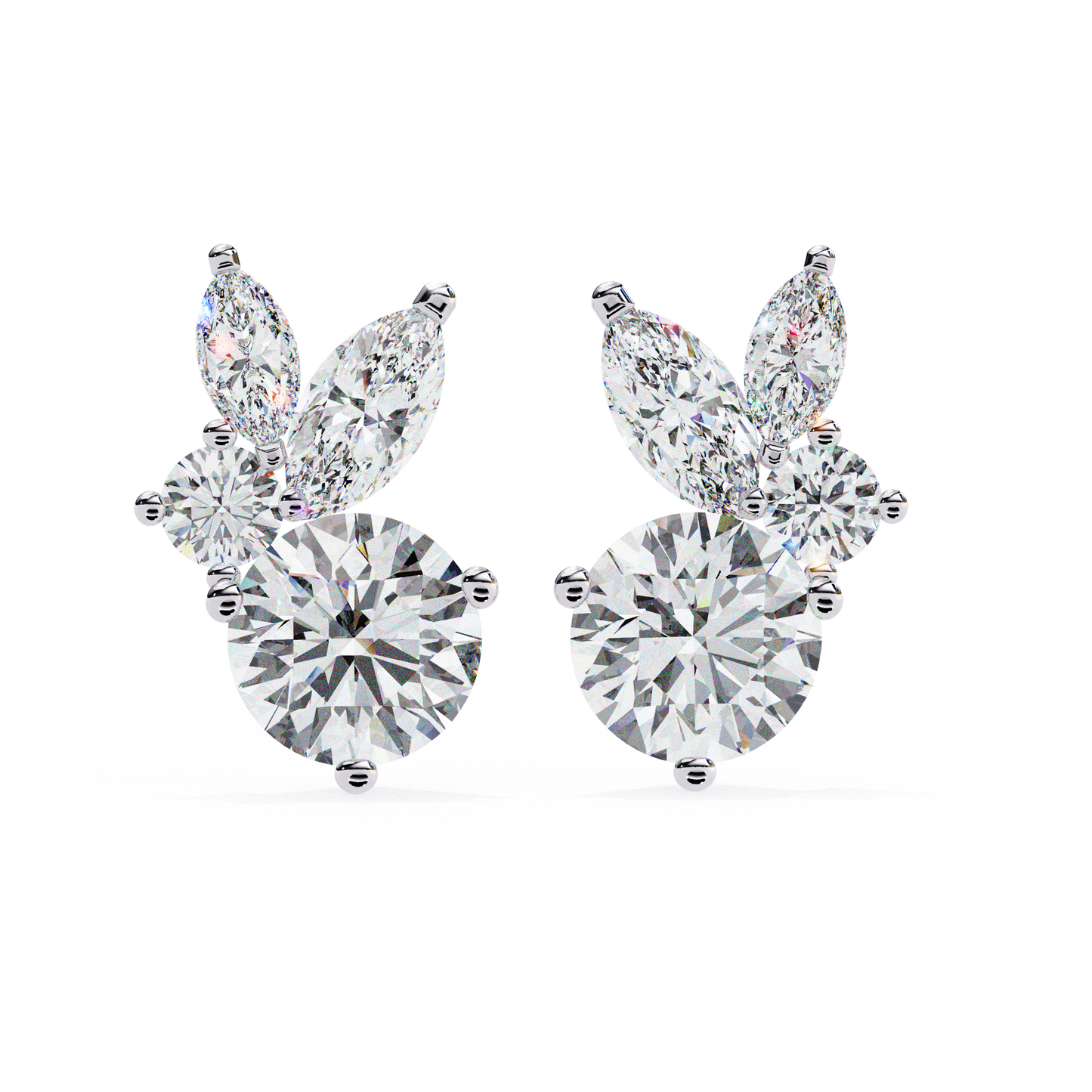 1.43Ct Round And Marquise Cut Diamond Unique Elegant Prong Set Cluster Stunning Dainty Stud Earring For Women's - HIGHCARAT DIAMONDS