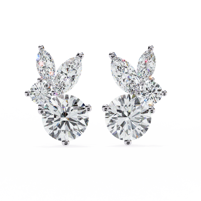 1.43Ct Round And Marquise Cut Diamond Unique Elegant Prong Set Cluster Stunning Dainty Stud Earring For Women's - HIGHCARAT DIAMONDS