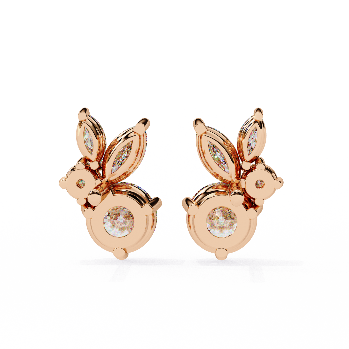 1.43Ct Round And Marquise Cut Diamond Unique Elegant Prong Set Cluster Stunning Dainty Stud Earring For Women's - HIGHCARAT DIAMONDS