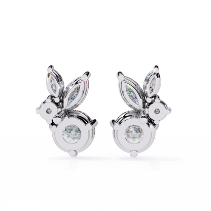 1.43Ct Round And Marquise Cut Diamond Unique Elegant Prong Set Cluster Stunning Dainty Stud Earring For Women's - HIGHCARAT DIAMONDS
