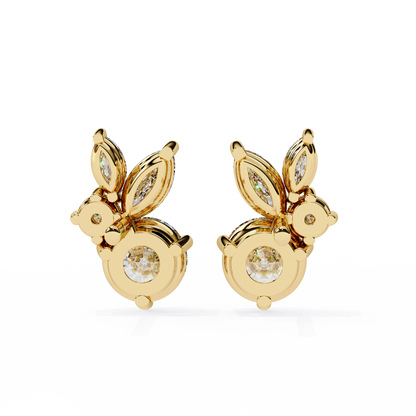 1.43Ct Round And Marquise Cut Diamond Unique Elegant Prong Set Cluster Stunning Dainty Stud Earring For Women's - HIGHCARAT DIAMONDS