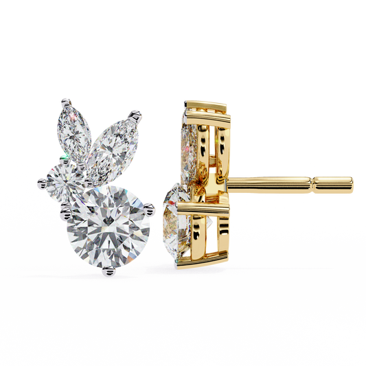 1.43Ct Round And Marquise Cut Diamond Unique Elegant Prong Set Cluster Stunning Dainty Stud Earring For Women's - HIGHCARAT DIAMONDS