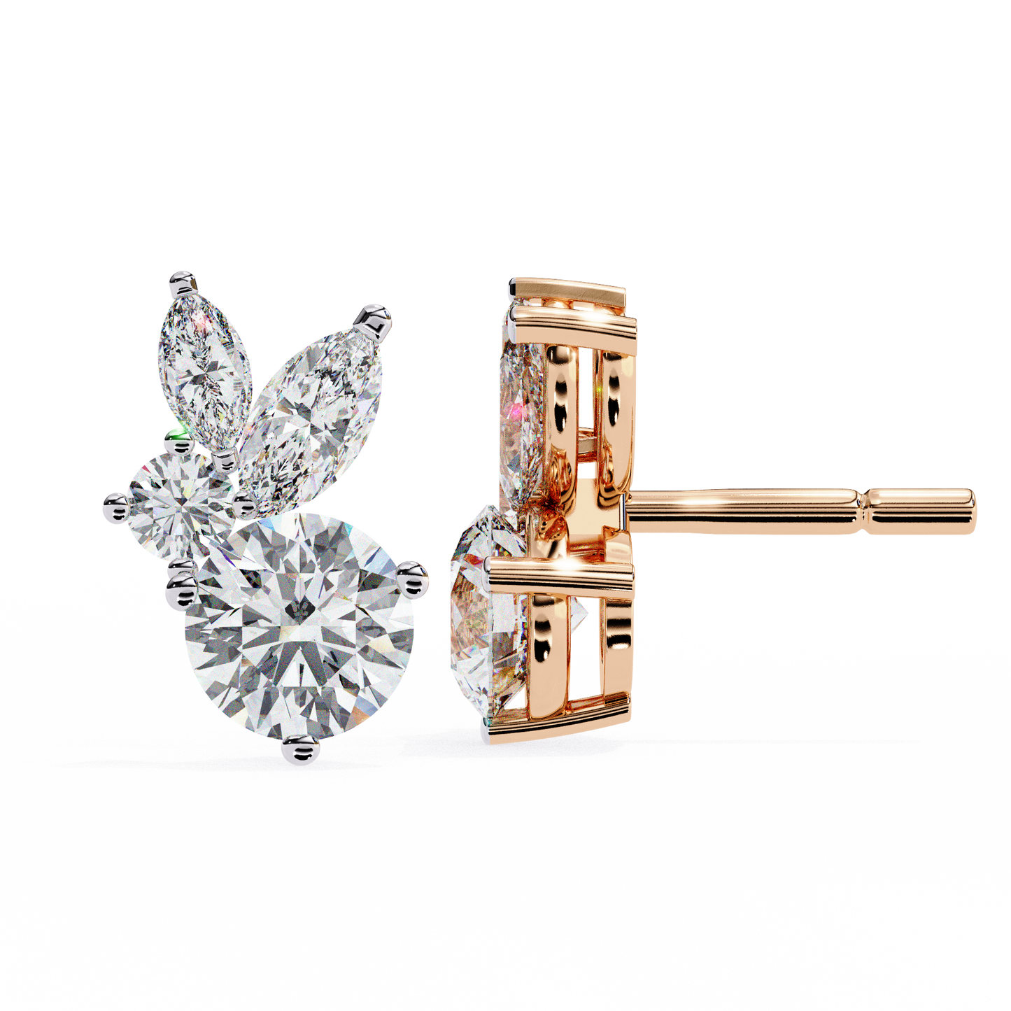 1.43Ct Round And Marquise Cut Diamond Unique Elegant Prong Set Cluster Stunning Dainty Stud Earring For Women's - HIGHCARAT DIAMONDS