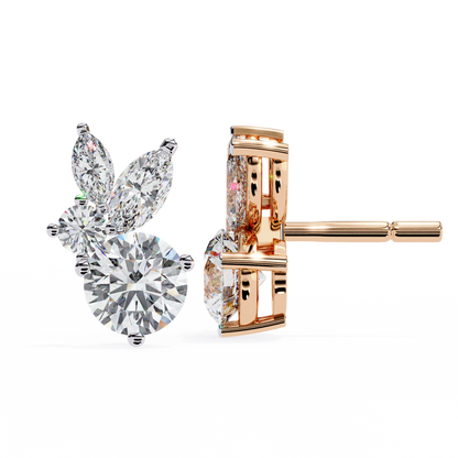 1.43Ct Round And Marquise Cut Diamond Unique Elegant Prong Set Cluster Stunning Dainty Stud Earring For Women's - HIGHCARAT DIAMONDS